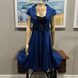 Lindy Bop vintage inspired Blue and Black Dress, size XL